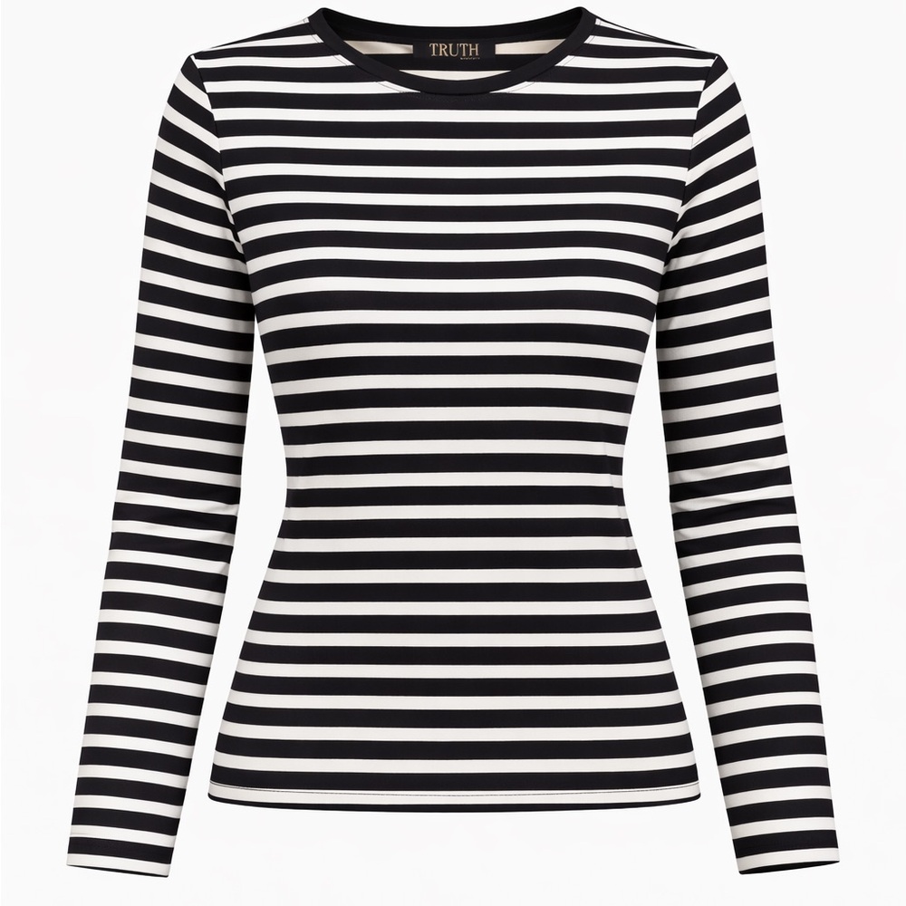 NWT Women’s Medium | Truth | Black White Striped Long Sleeve Fitted Crew Top